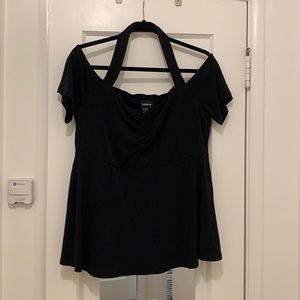 TORRID Black Halter Scrunchie BabyDoll Blouse.